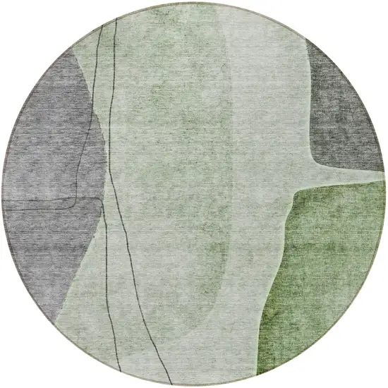 8' Green Olive Green And Gray Round Abstract Washable Indoor Outdoor Area Rug Photo 5