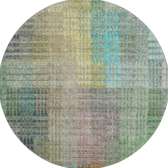 8' Green Orange And Blue Abstract Geometric Washable Round Rug With UV Protection Photo 4