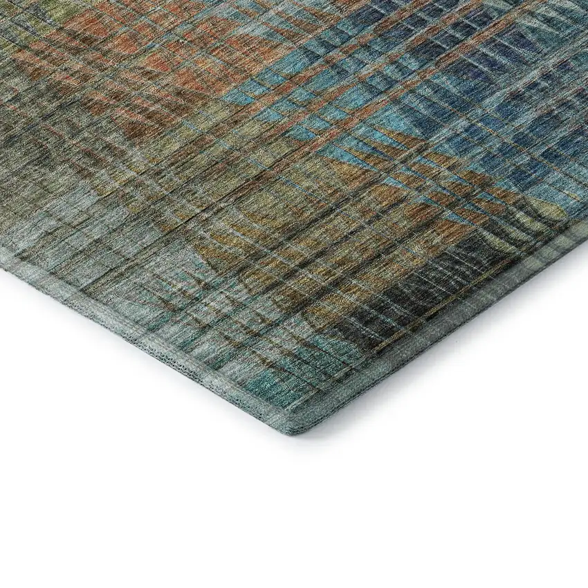 8' Green Orange And Blue Abstract Geometric Washable Round Rug With UV Protection Photo 7