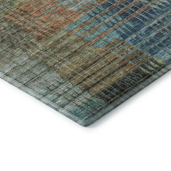 8' Green Orange And Blue Abstract Geometric Washable Round Rug With UV Protection Photo 7