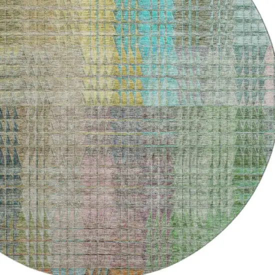 8' Green Orange And Blue Abstract Geometric Washable Round Rug With UV Protection Photo 3