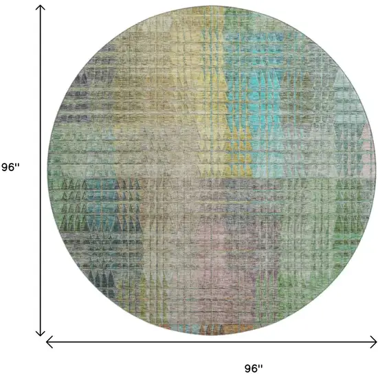 8' Green Orange And Blue Abstract Geometric Washable Round Rug With UV Protection Photo 3