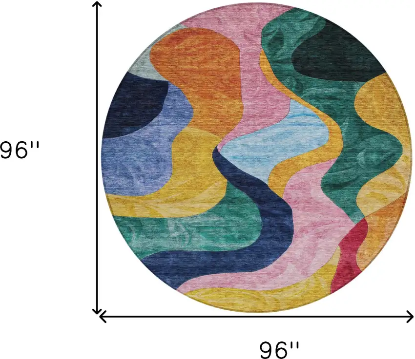 8' Green Orange And Pink Round Abstract Washable Indoor Outdoor Area Rug Photo 8