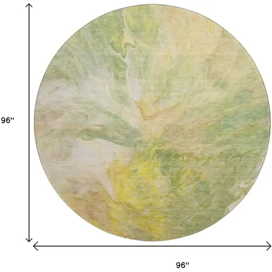 8' Green Peach And Yellow Abstract Washable Round Rug With UV Protection Photo 4