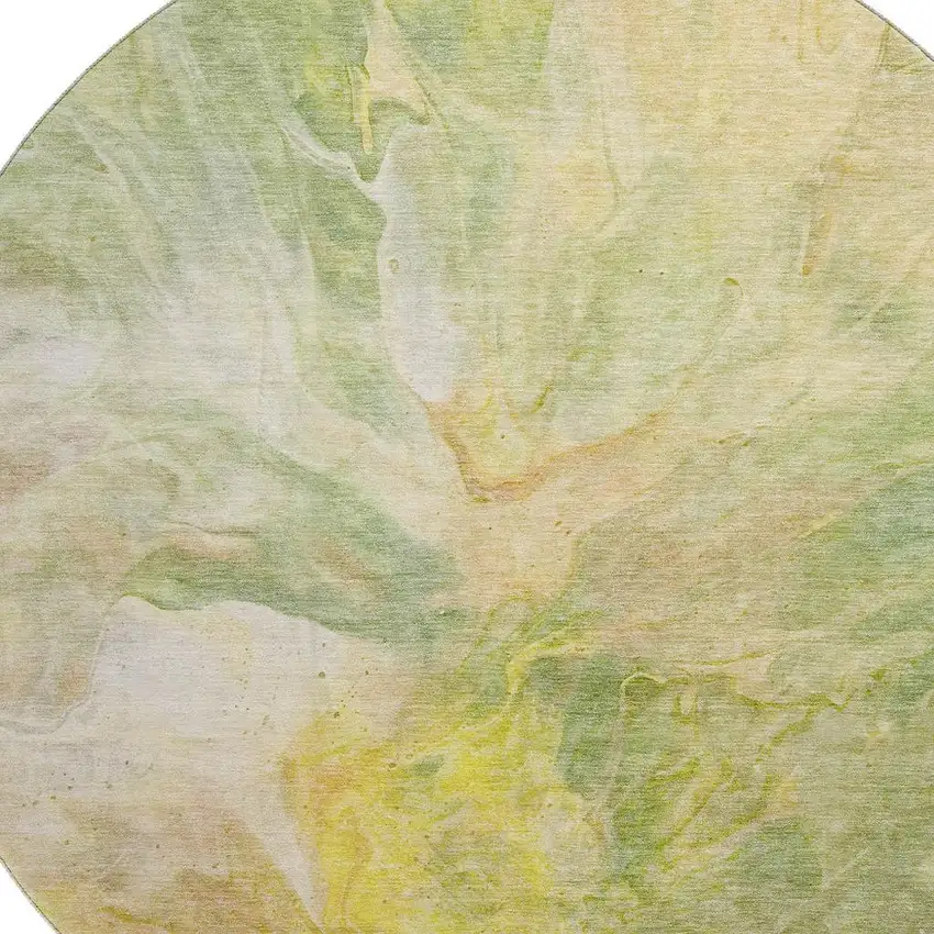 8' Green Peach And Yellow Abstract Washable Round Rug With UV Protection Photo 3