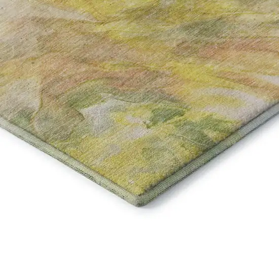 8' Green Peach And Yellow Abstract Washable Round Rug With UV Protection Photo 7