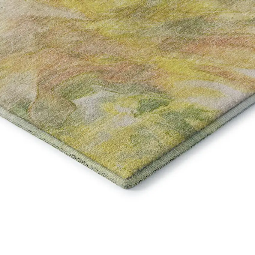 8' Green Peach And Yellow Abstract Washable Round Rug With UV Protection Photo 7