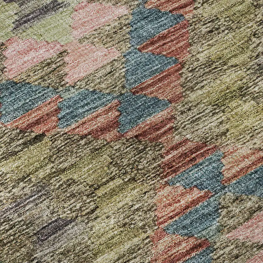 8' Green Pink And Blue Geometric Washable Area Rug With UV Protection Photo 9