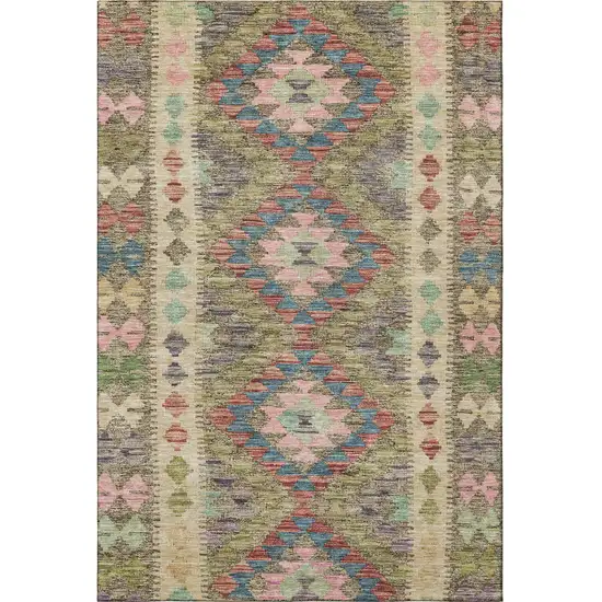 8' Green Pink And Blue Geometric Washable Area Rug With UV Protection Photo 4