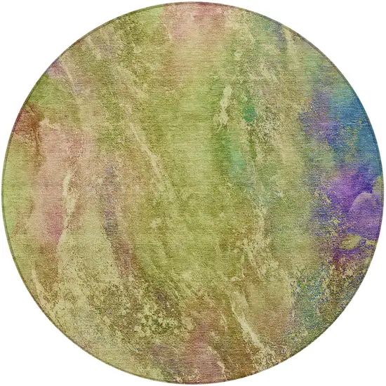 8' Green Pink And Blue Round Abstract Washable Indoor Outdoor Area Rug Photo 4