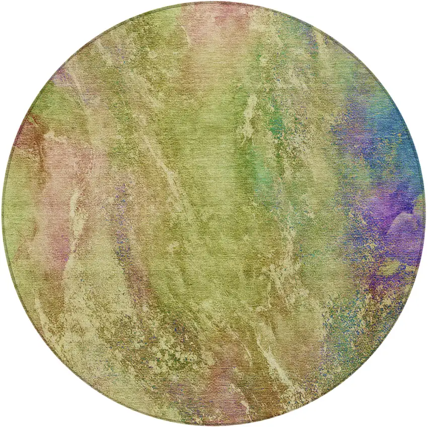 8' Green Pink And Blue Round Abstract Washable Indoor Outdoor Area Rug Photo 4