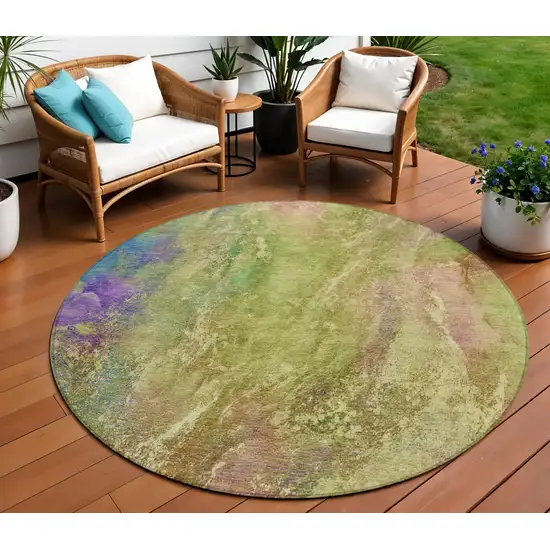 8' Green Pink And Blue Round Abstract Washable Indoor Outdoor Area Rug Photo 1