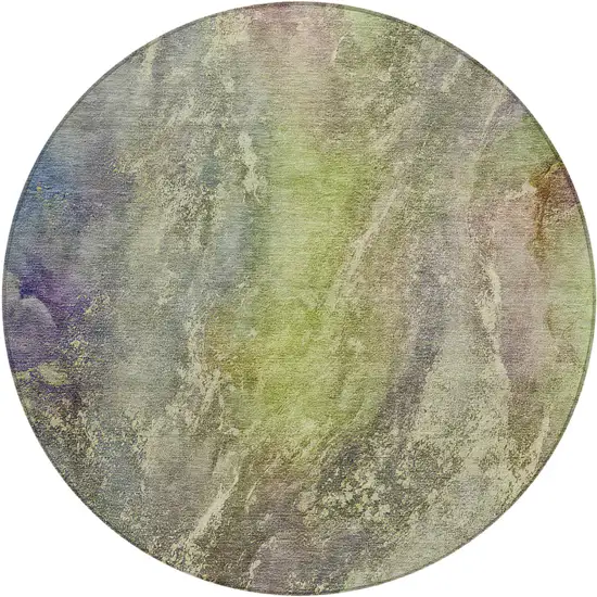 8' Green Pink And Gold Round Abstract Washable Indoor Outdoor Area Rug Photo 2