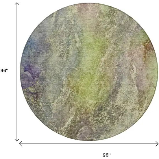 8' Green Pink And Gold Round Abstract Washable Indoor Outdoor Area Rug Photo 3