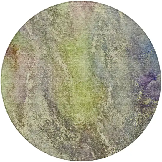 8' Green Pink And Gold Round Abstract Washable Indoor Outdoor Area Rug Photo 4