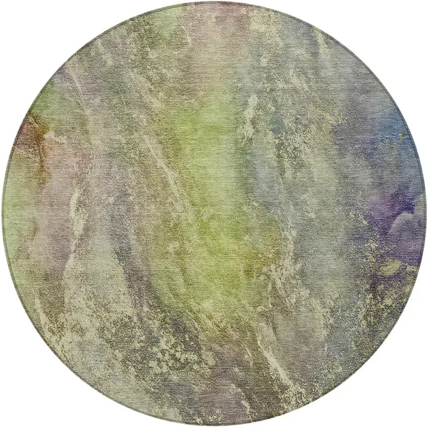 8' Green Pink And Gold Round Abstract Washable Indoor Outdoor Area Rug Photo 4