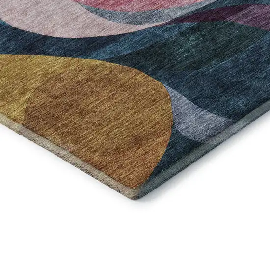 8' Green Pink Purple And Teal Abstract Washable Round Rug With UV Protection Photo 6