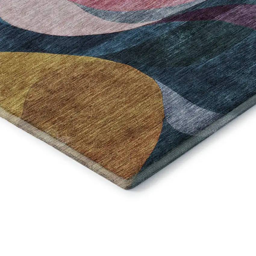 8' Green Pink Purple And Teal Abstract Washable Round Rug With UV Protection Photo 6