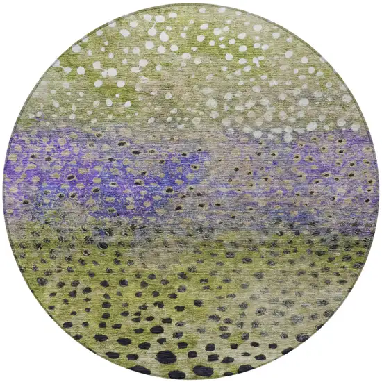 8' Green Purple And Black Round Abstract Washable Indoor Outdoor Area Rug Photo 6