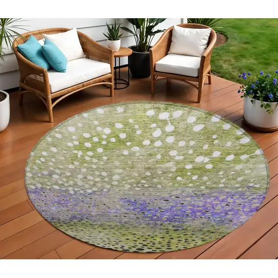 8' Green Purple And Black Round Abstract Washable Indoor Outdoor Area Rug Photo 1