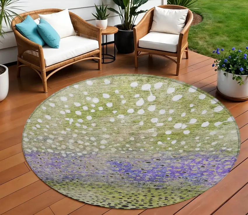 8' Green Purple And Black Round Abstract Washable Indoor Outdoor Area Rug Photo 1
