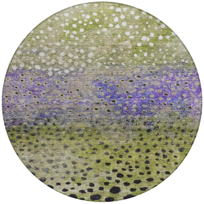 8' Green Purple And Black Round Abstract Washable Indoor Outdoor Area Rug Photo 5