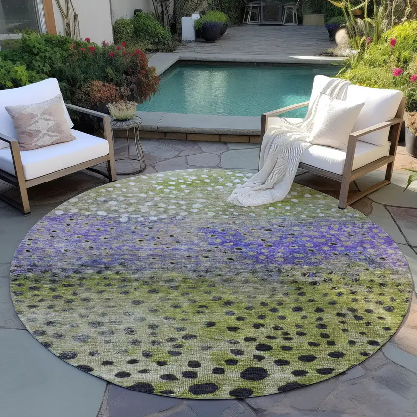 8' Green Purple And Black Round Abstract Washable Indoor Outdoor Area Rug Photo 7