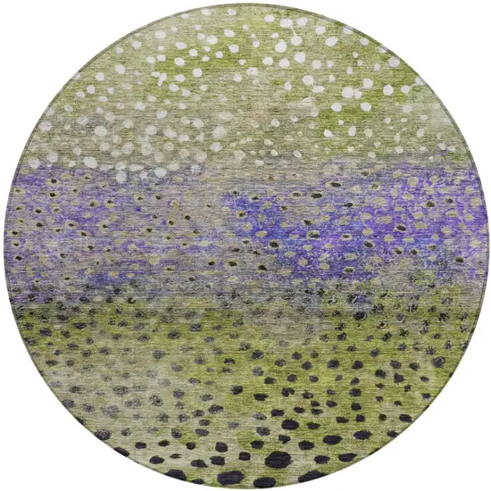 8' Green Purple And Black Round Abstract Washable Indoor Outdoor Area Rug Photo 2