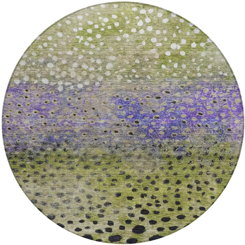 8' Green Purple And Black Round Abstract Washable Indoor Outdoor Area Rug Photo 2