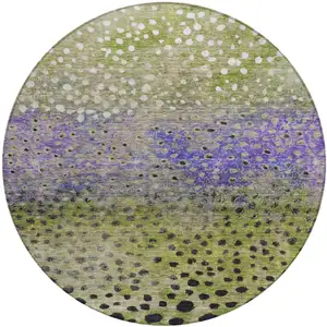 Photo of 8' Green Purple And Black Round Abstract Washable Indoor Outdoor Area Rug