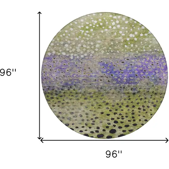 8' Green Purple And Black Round Abstract Washable Indoor Outdoor Area Rug Photo 9