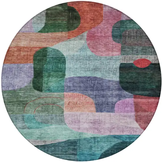 8' Green Purple And Blue Round Abstract Washable Indoor Outdoor Area Rug Photo 2