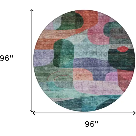 8' Green Purple And Blue Round Abstract Washable Indoor Outdoor Area Rug Photo 9