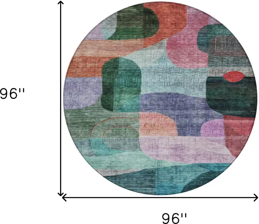 8' Green Purple And Blue Round Abstract Washable Indoor Outdoor Area Rug Photo 9