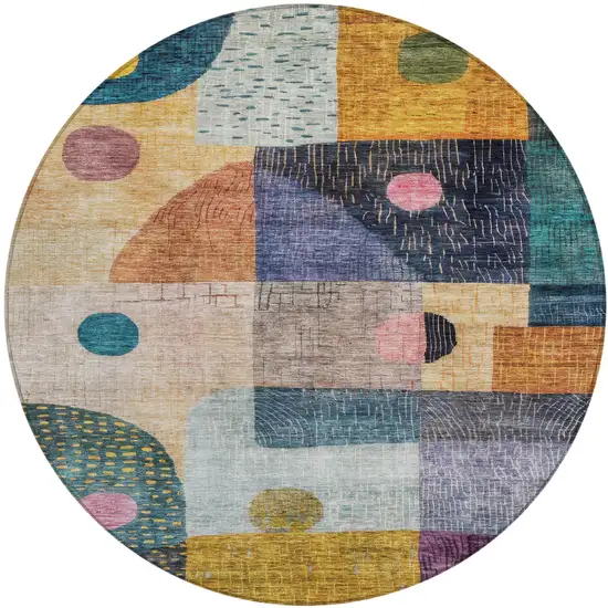 8' Green Purple And Blue Round Geometric Washable Indoor Outdoor Area Rug Photo 2