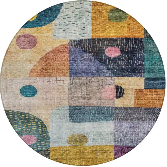 8' Green Purple And Blue Round Geometric Washable Indoor Outdoor Area Rug Photo 3