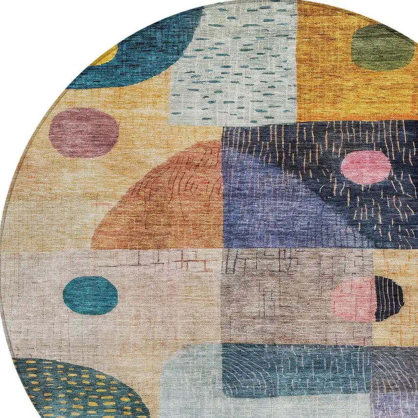 8' Green Purple And Blue Round Geometric Washable Indoor Outdoor Area Rug Photo 6