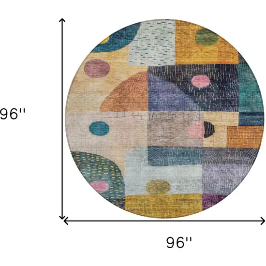 8' Green Purple And Blue Round Geometric Washable Indoor Outdoor Area Rug Photo 8