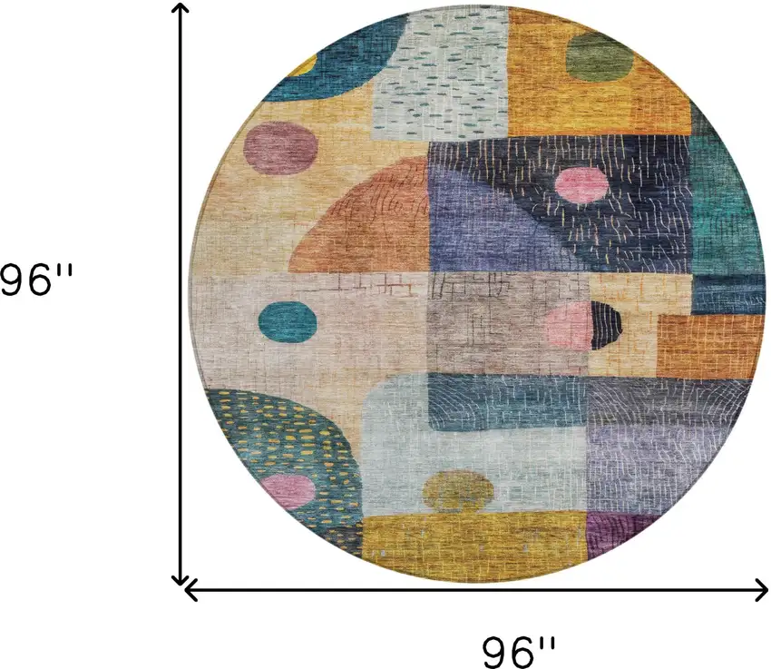 8' Green Purple And Blue Round Geometric Washable Indoor Outdoor Area Rug Photo 8