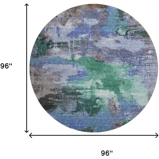 8' Green Purple And Brown Abstract Washable Round Rug With UV Protection Photo 9