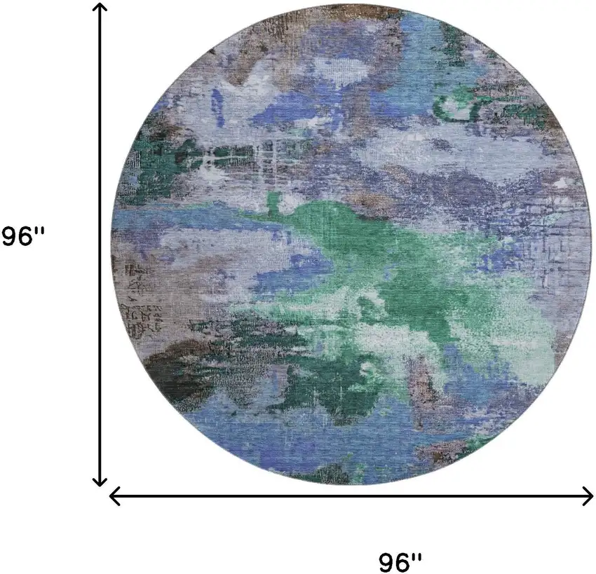 8' Green Purple And Brown Abstract Washable Round Rug With UV Protection Photo 9