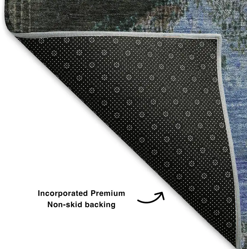 8' Green Purple And Brown Abstract Washable Round Rug With UV Protection Photo 5