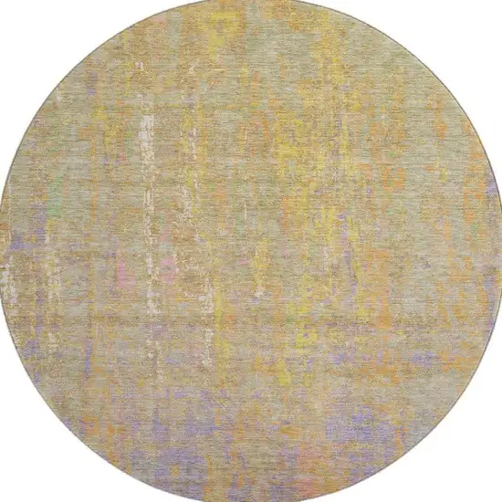 8' Green Purple And Gold Abstract Washable Round Rug With UV Protection Photo 3