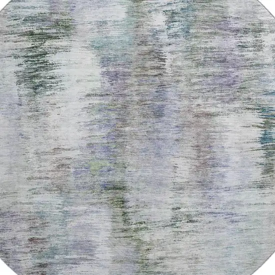 8' Green Purple And Gray Abstract Washable Round Rug With UV Protection Photo 3