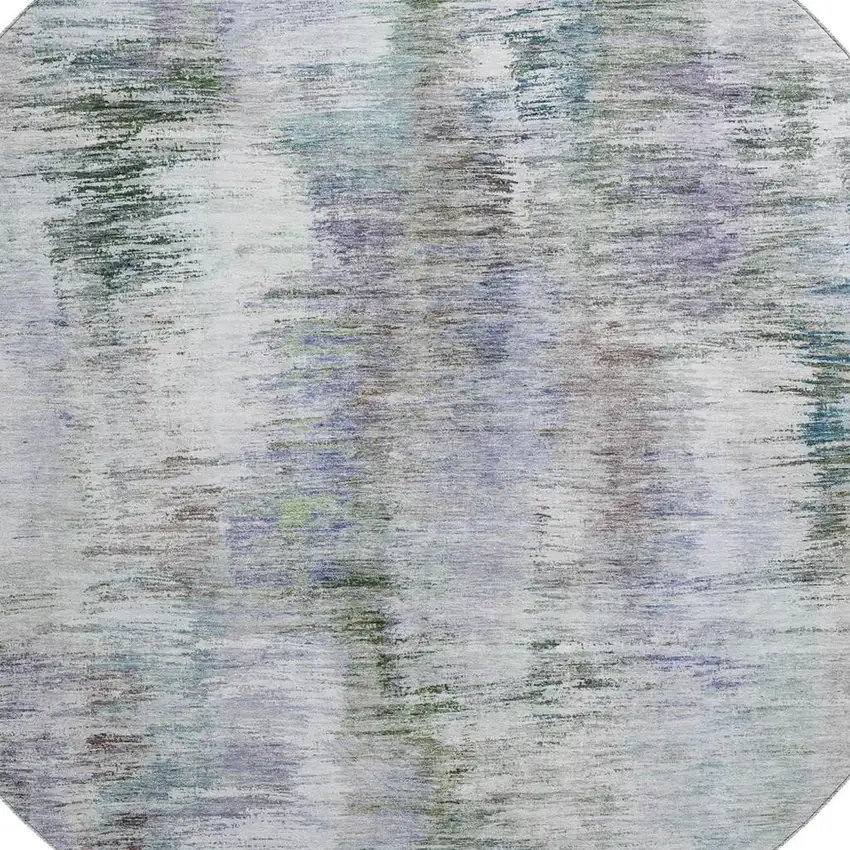 8' Green Purple And Gray Abstract Washable Round Rug With UV Protection Photo 3