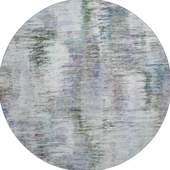 8' Green Purple And Gray Abstract Washable Round Rug With UV Protection Photo 4