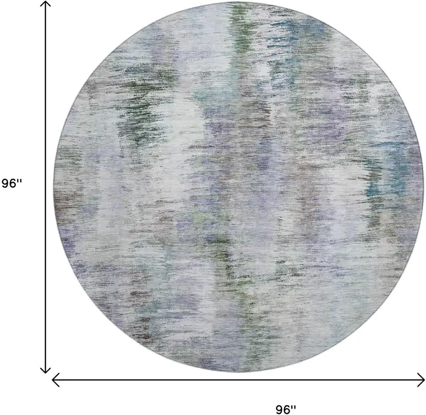 8' Green Purple And Gray Abstract Washable Round Rug With UV Protection Photo 3