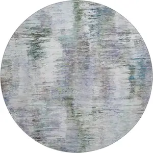 Photo of 8' Green Purple And Gray Abstract Washable Round Rug With UV Protection