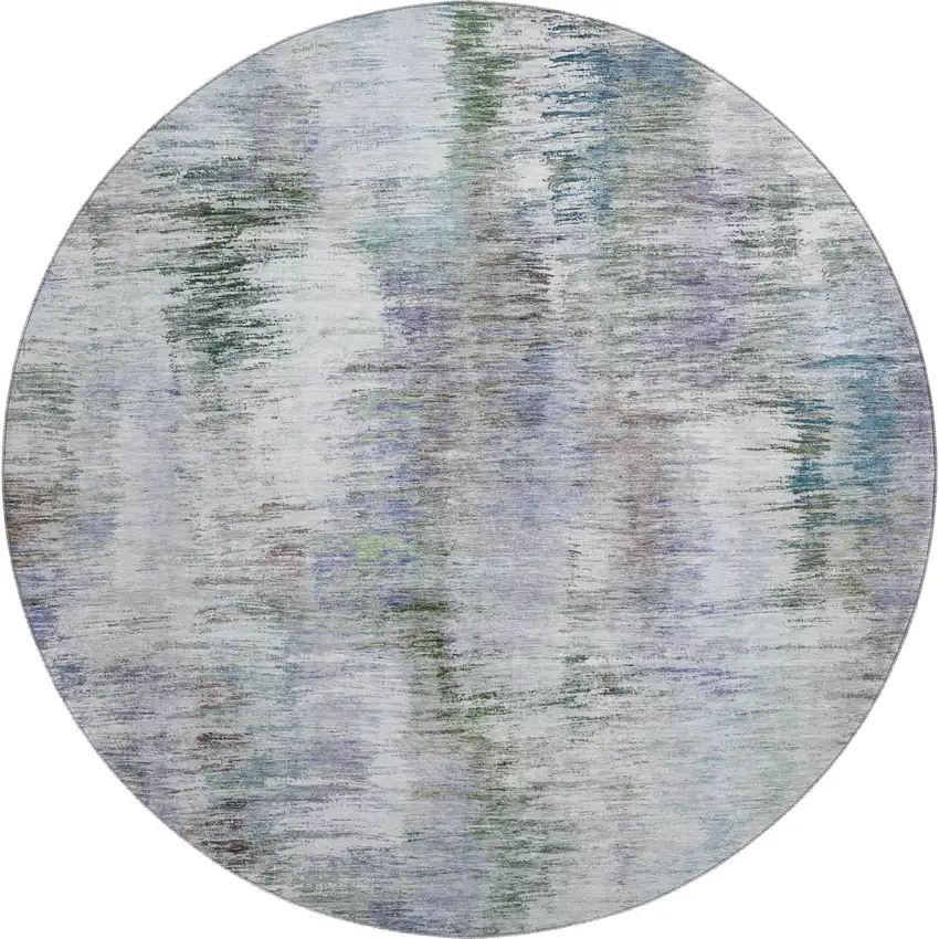 8' Green Purple And Gray Abstract Washable Round Rug With UV Protection Photo 1