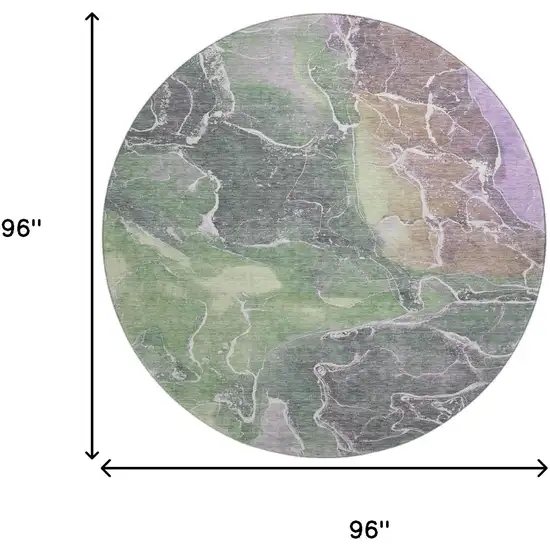 8' Green Purple And Gray Abstract Washable Round Rug With UV Protection Photo 9